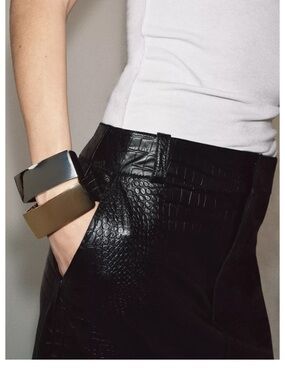 Zara Metallic Chunky Bangle Bracelet Duo in Gold and Silver